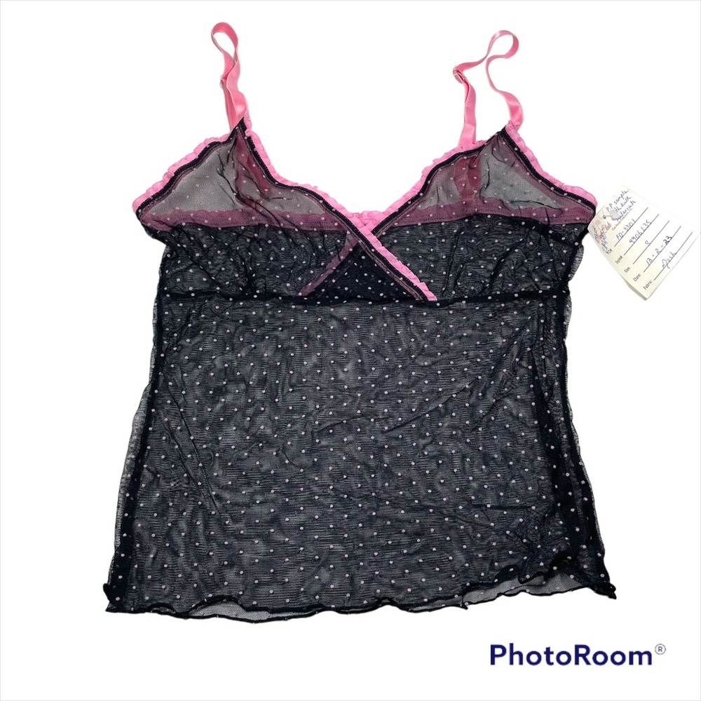 NWT pink polka dot black mesh camisole size S